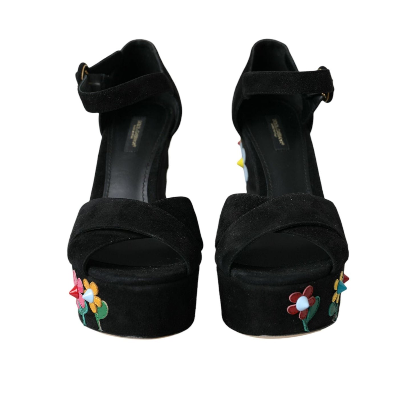 Dolce & Gabbana Black Floral Ankle Strap Heels Sandals Shoes