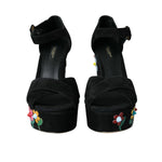 Dolce & Gabbana Black Floral Ankle Strap Heels Sandals Shoes