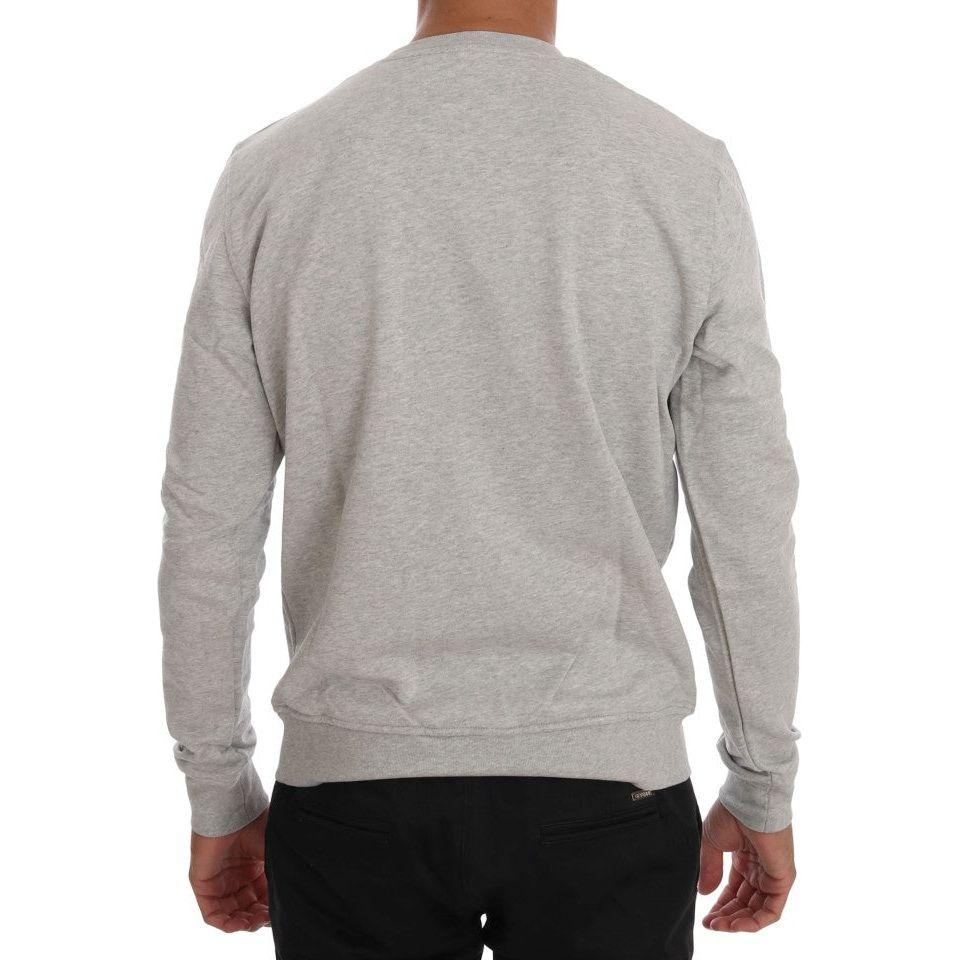 Frankie Morello Gray Cotton Crewneck Pullover Sweater TSH1291#2-2