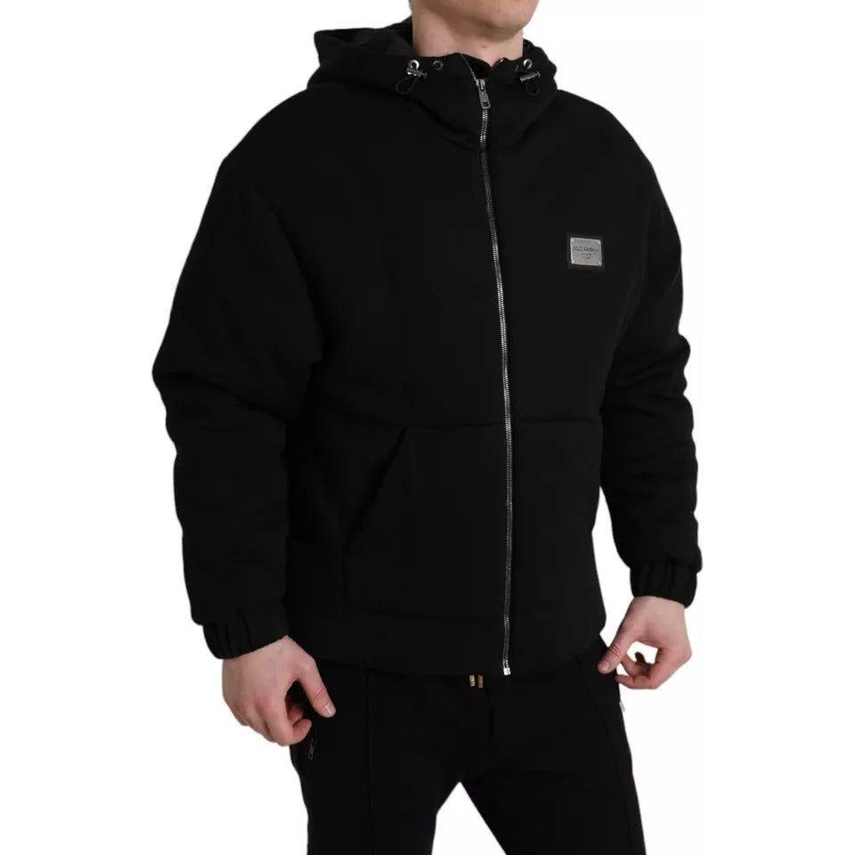 Dolce & Gabbana Black Cotton Hooded Logo Bomber Men Jacket JKT4012-46