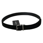 Dolce & Gabbana Black Velvet Leather Silver Buckle Belt Dolce & Gabbana Black