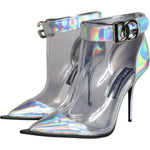 Dolce & Gabbana Silver Iridescent PVC Pointed Short Boots Shoes LA11373-36