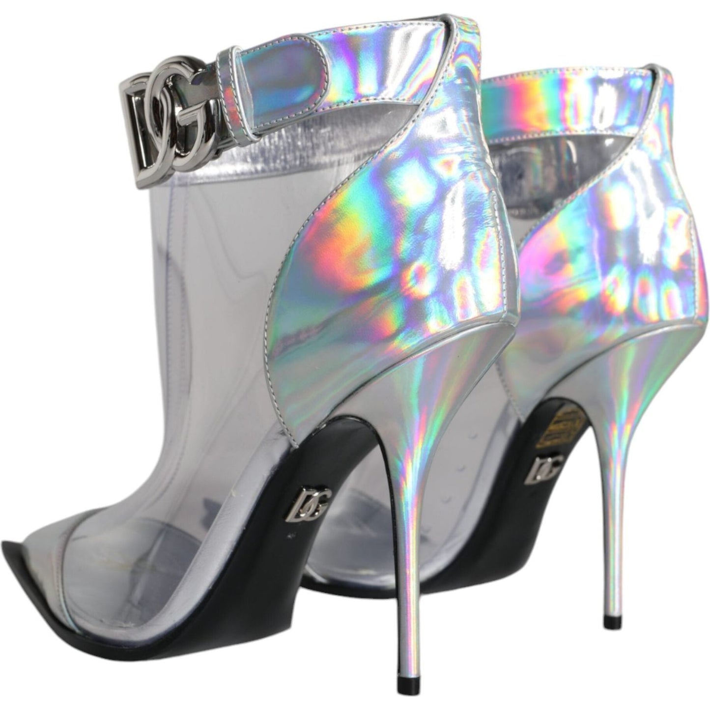 Dolce & Gabbana Silver Iridescent PVC Pointed Short Boots Shoes LA11373-36