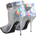 Dolce & Gabbana Silver Iridescent PVC Pointed Short Boots Shoes LA11373-36