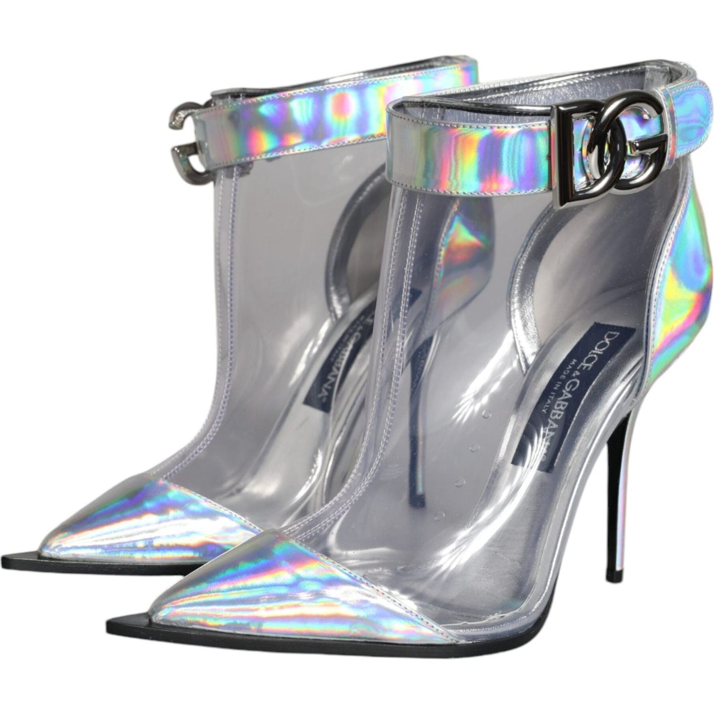 Dolce & Gabbana Silver Iridescent PVC Pointed Short Boots Shoes LA11373-36