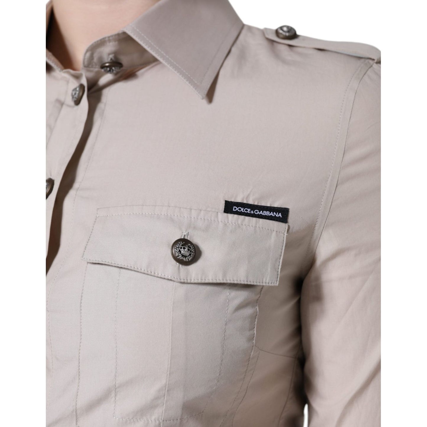 Dolce & Gabbana Beige Cotton Collared Button Down Shirt Top TSH86565-38