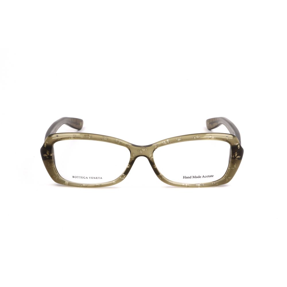 Bottega Veneta Green Acetate Frames close-up view, handcrafted design for women with 52/14/140mm measures.