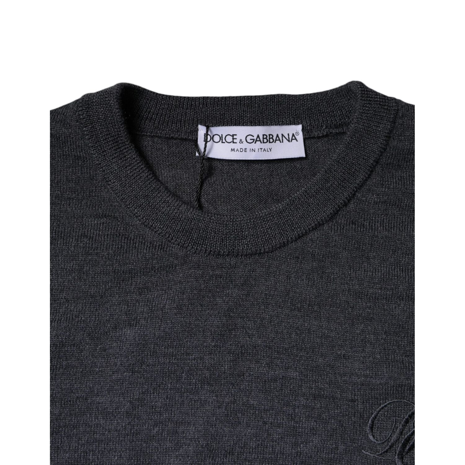 Dolce & Gabbana Dark Gray Wool Crew Neck Pullover Sweater