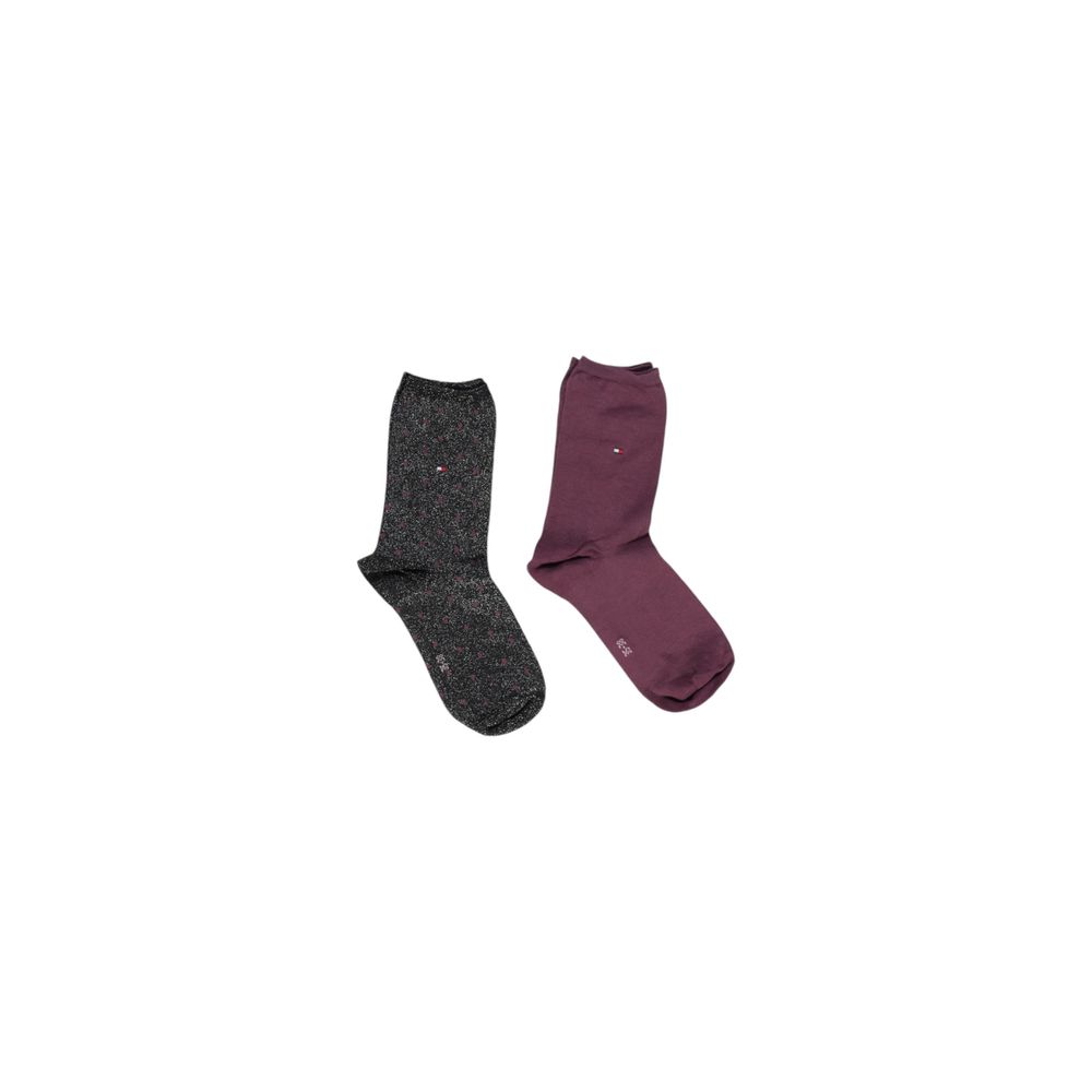 Two pairs of Tommy Hilfiger Black Cotton Socks with polka dot pattern and logo, made from soft cotton blend for style and comfort.