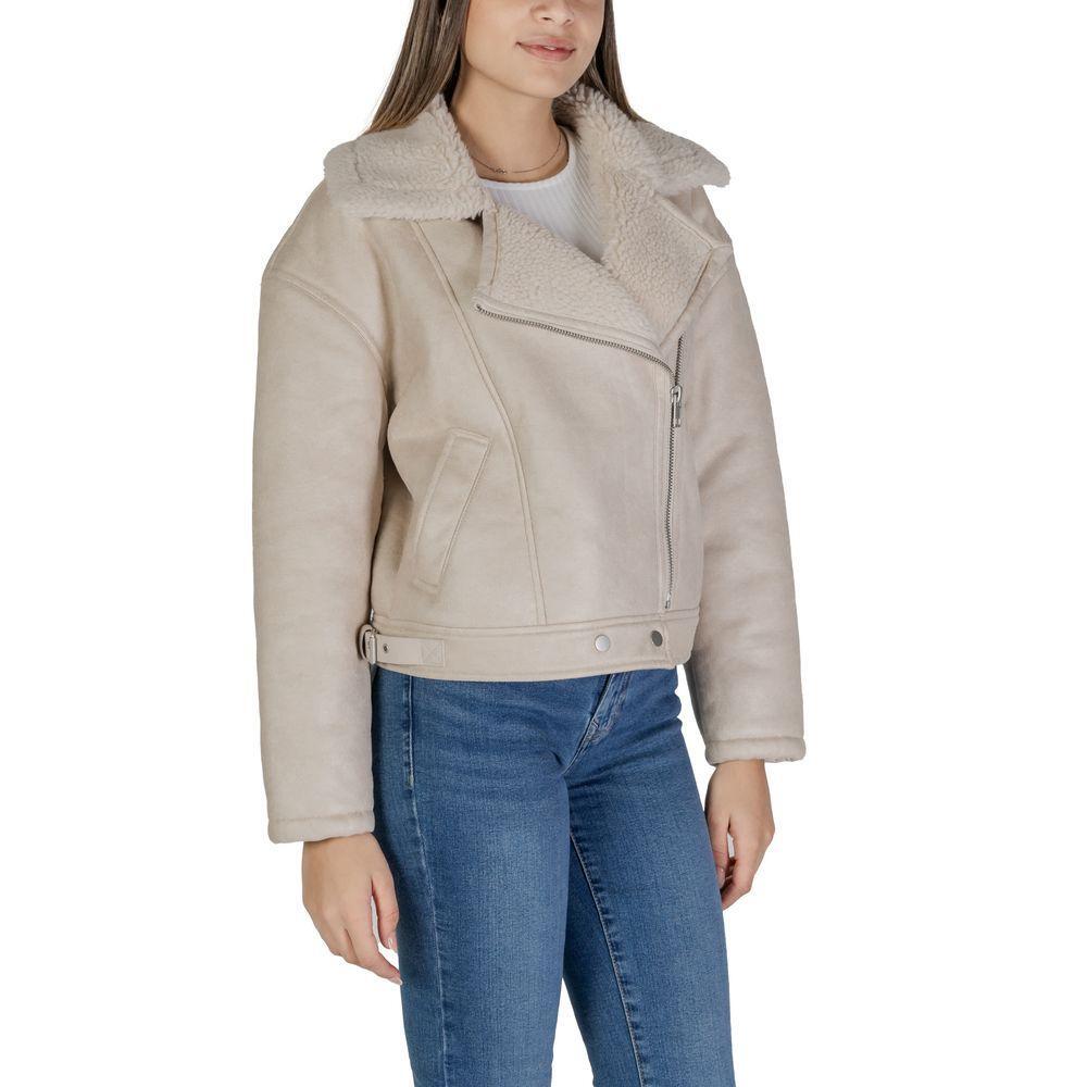 Vila Clothes Beige Artificial Leather Jackets & Coat VI-15725802507-IT38|XS