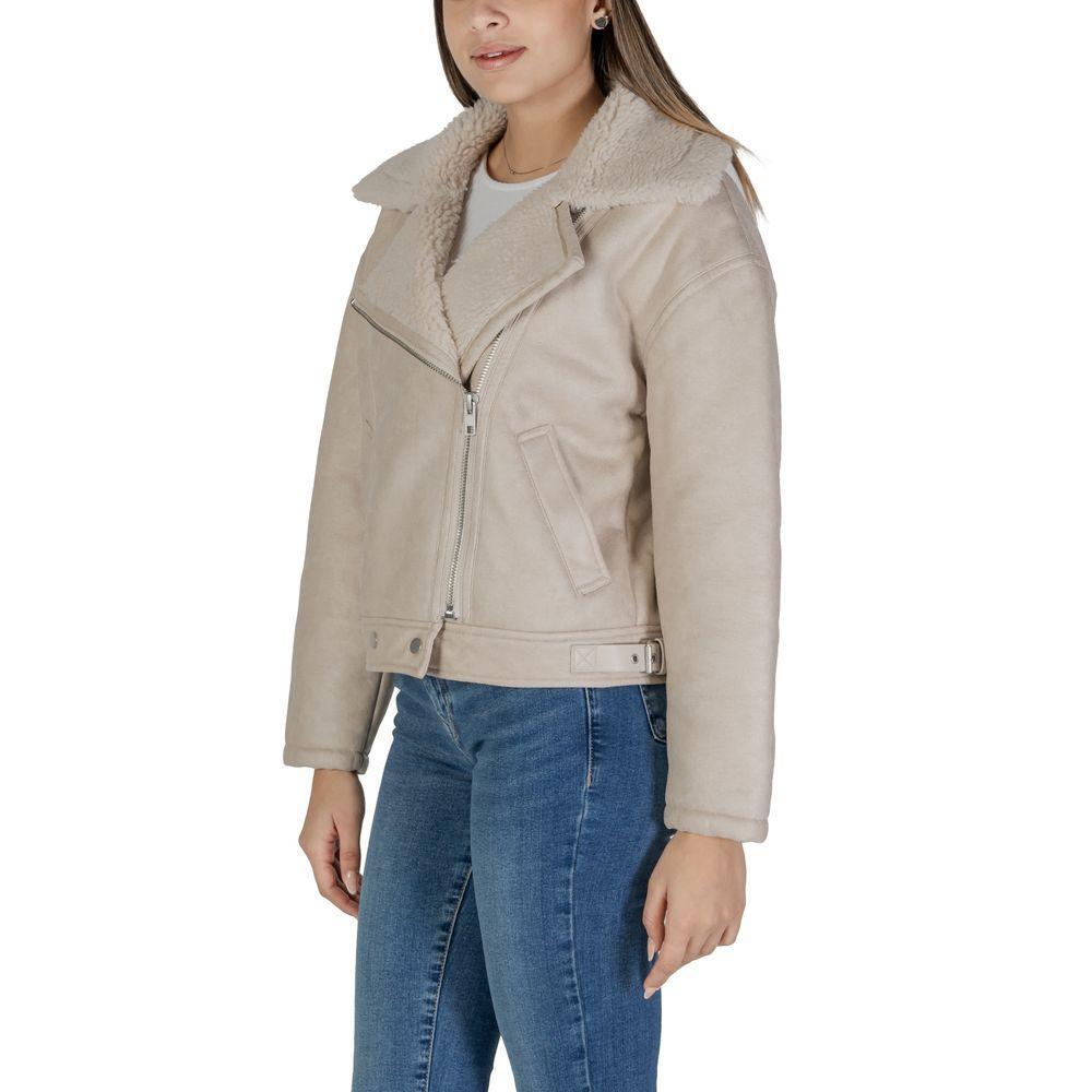 Vila Clothes Beige Artificial Leather Jackets & Coat VI-15725802507-IT38|XS