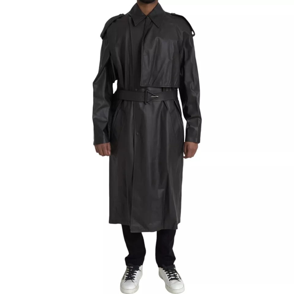 Bottega Veneta Black Leather Men Waterproof Trenchcoat Jacket JKT4070-44