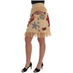 Dolce & Gabbana Crystal Beige Palm Fiber Skirt SKI1137-2