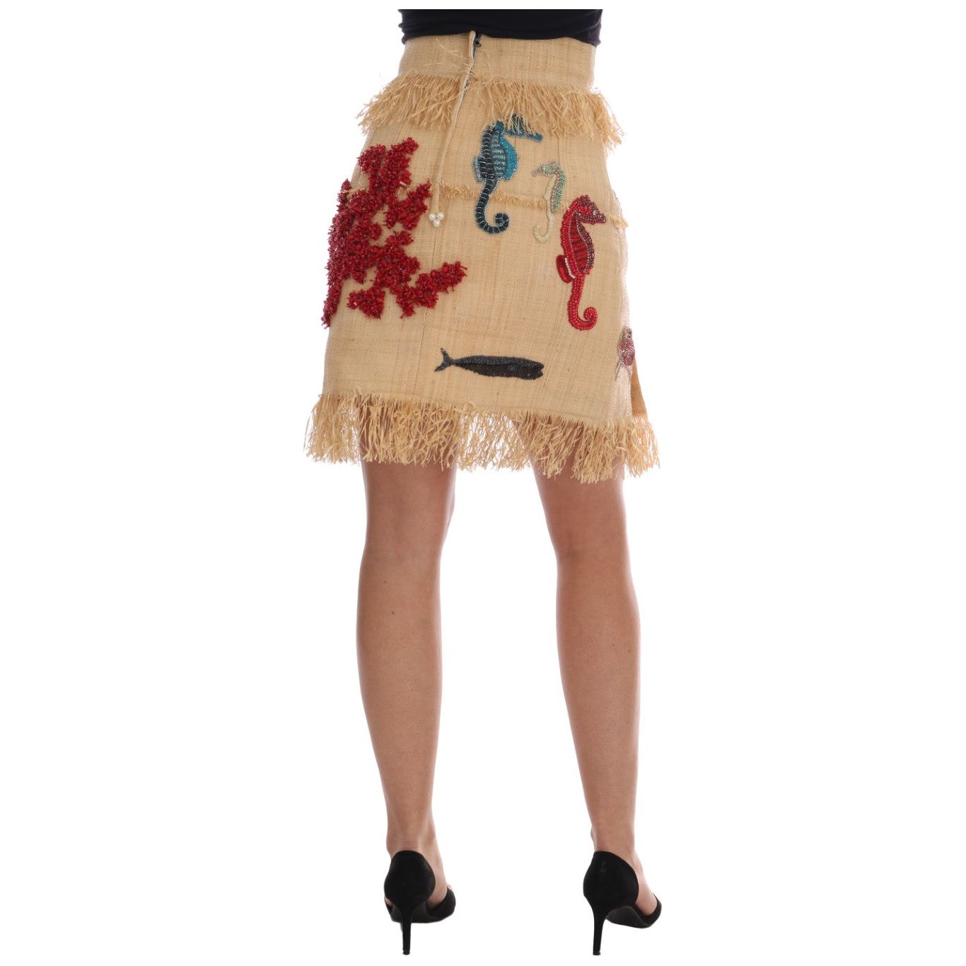Dolce & Gabbana Crystal Beige Palm Fiber Skirt SKI1137-2