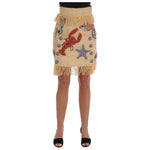 Dolce & Gabbana Crystal Beige Palm Fiber Skirt SKI1137-2