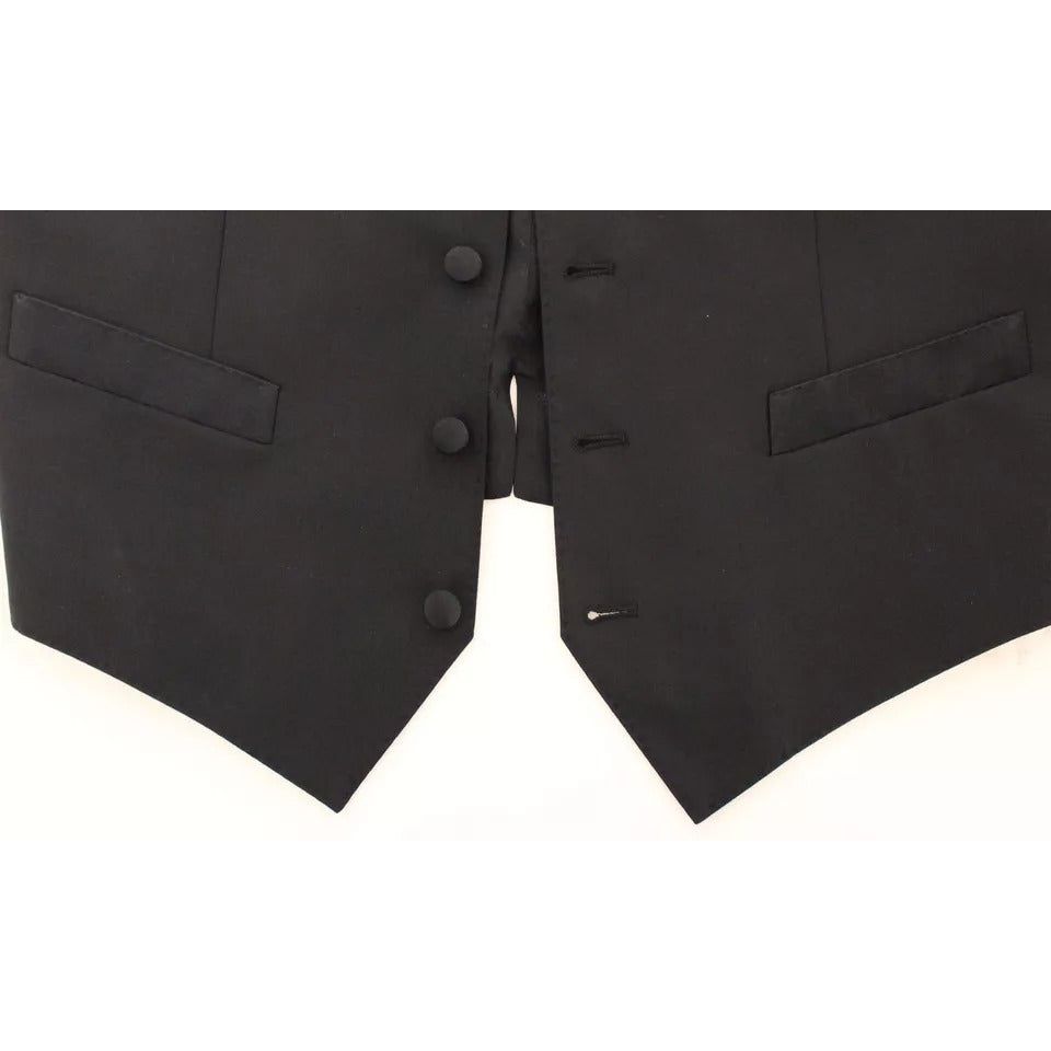Dolce & Gabbana Black Wool Silk Dress Gilet Jacket Vest VES10039-44