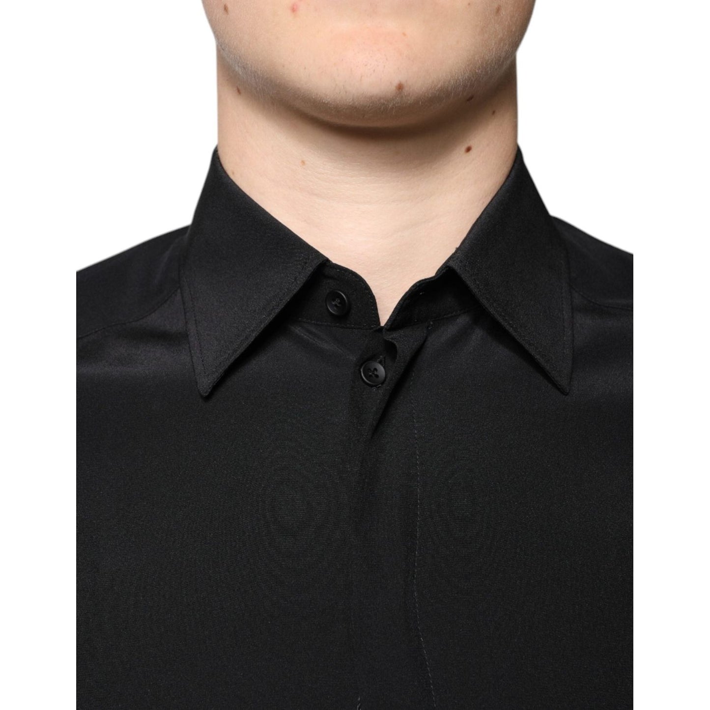 Dolce & Gabbana Black Silk Long Sleeves GOLD Dress Shirt TSH86761-37