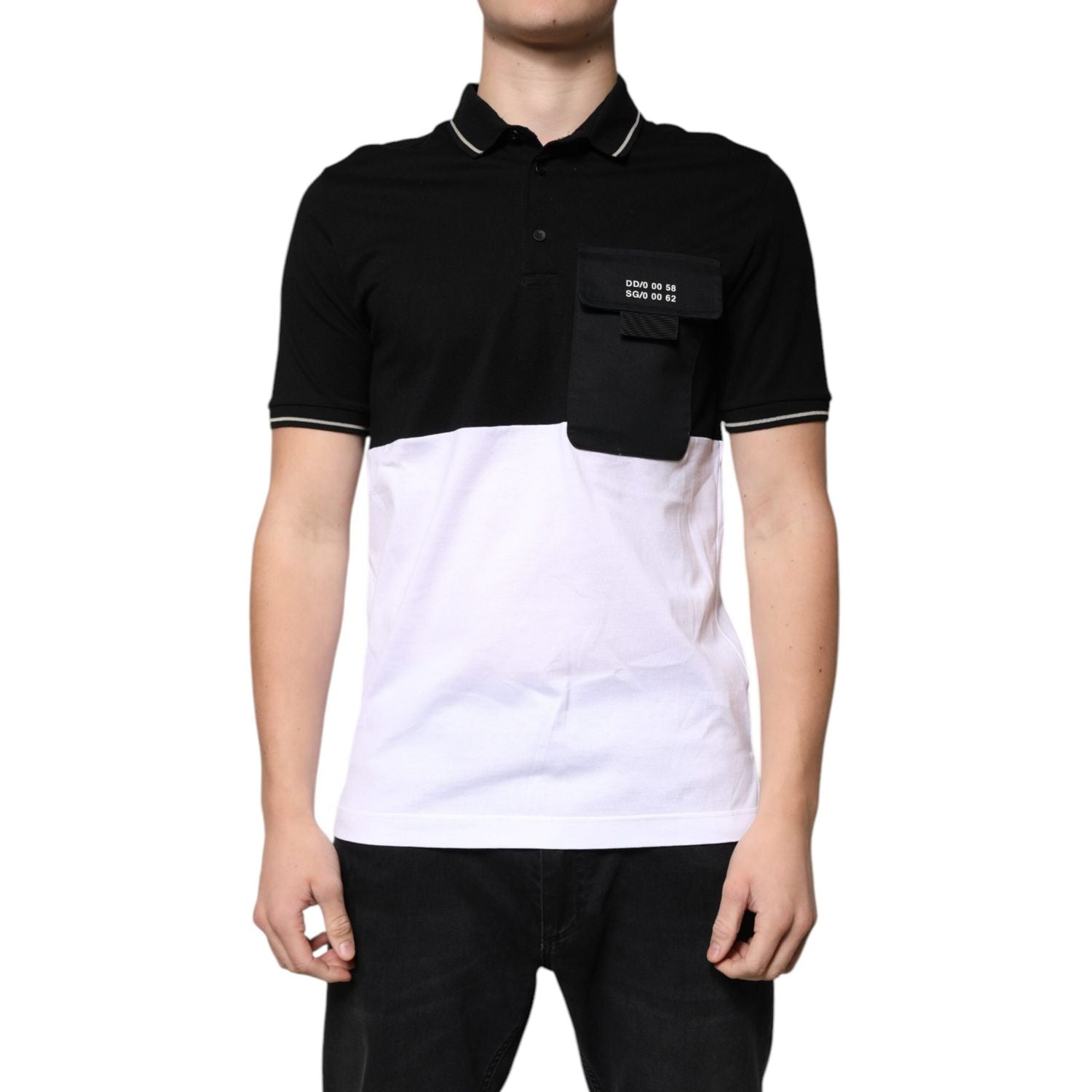 Dolce & Gabbana Black White Cotton Short Sleeves Polo T-shirt