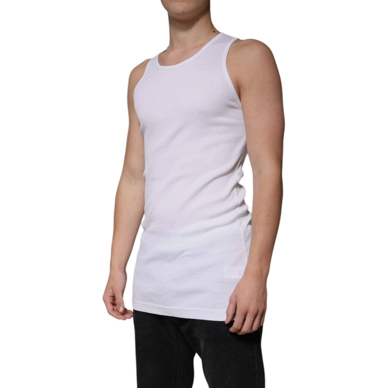 Dolce & Gabbana White Cotton Sleeveless Round Neck Tank T-shirt