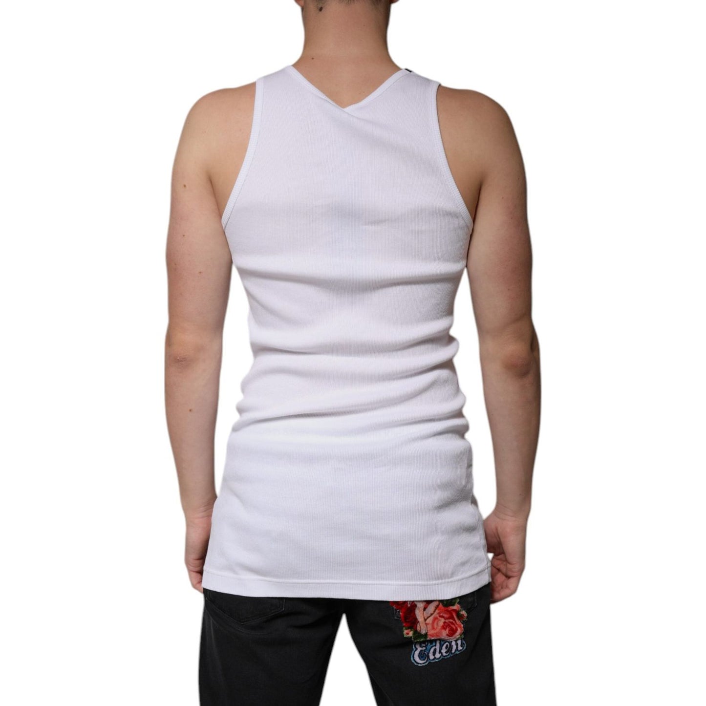 Dolce & Gabbana White Cotton Sleeveless Round Neck Tank T-shirt