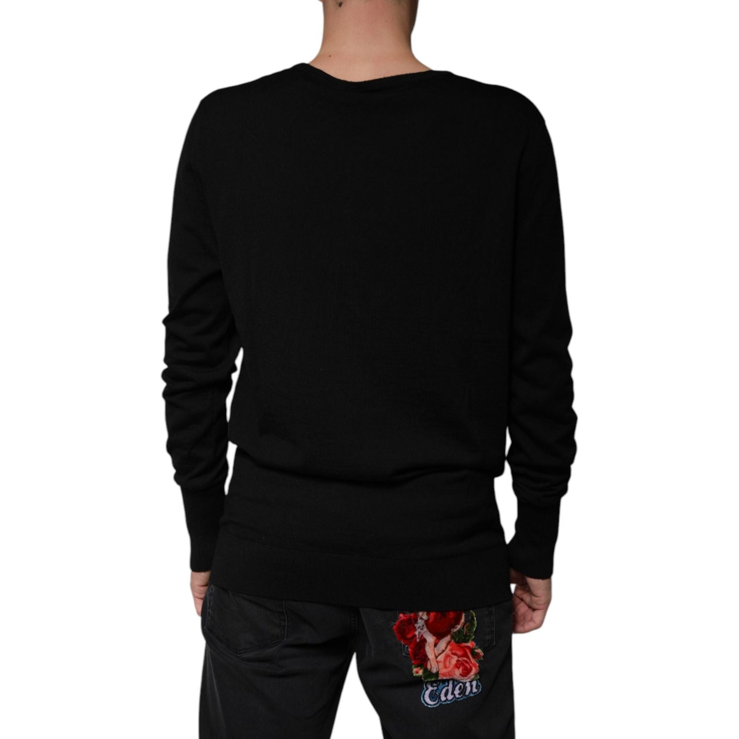 Dolce & Gabbana Black Wool Round Neck Pullover Sweater