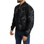 Dolce & Gabbana Black Logo Patch Brocade Bomber Full Zip Jacket JKT2698-52