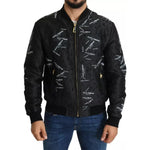Dolce & Gabbana Black Logo Patch Brocade Bomber Full Zip Jacket JKT2698-52