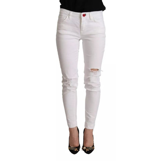 Dolce & Gabbana White Cotton Denim Pretty Slim Fit Jeans