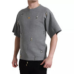 Dolce & Gabbana Gray Cotton Embellished Crew Neck T-shirt TSH84631-XS