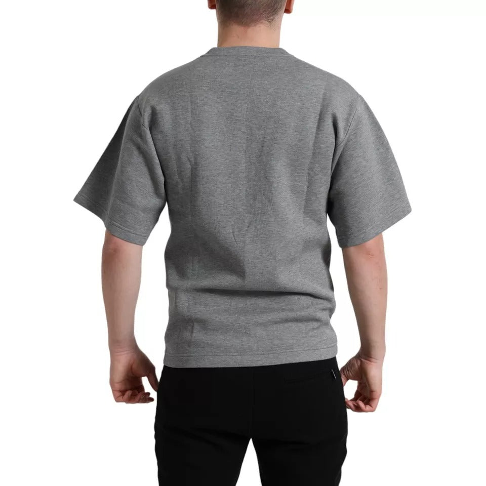 Dolce & Gabbana Gray Cotton Embellished Crew Neck T-shirt TSH84631-XS