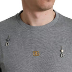 Dolce & Gabbana Gray Cotton Embellished Crew Neck T-shirt TSH84631-XS