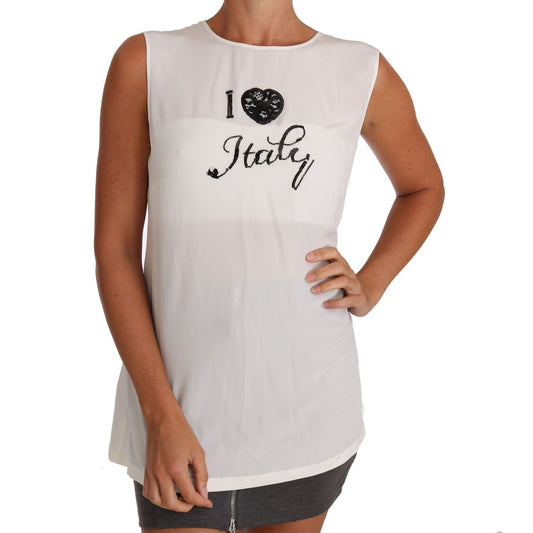 Dolce & Gabbana White Silk I LOVE ITALY Cami T-shirt