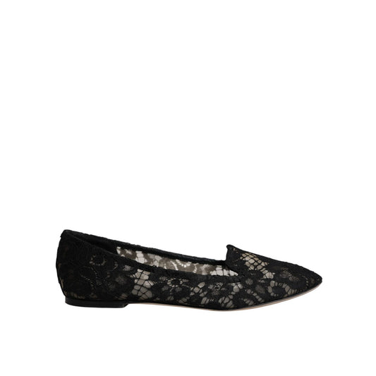 Dolce & Gabbana Black Taormina Lace Slip On Flats Shoes