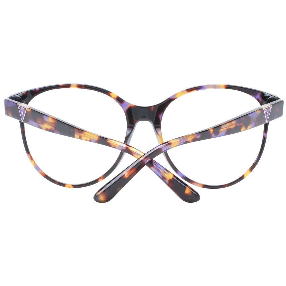 Guess Purple Women Glasses Frame, full-rim round style with plastic material, 56 lens width, and 145 frame width.