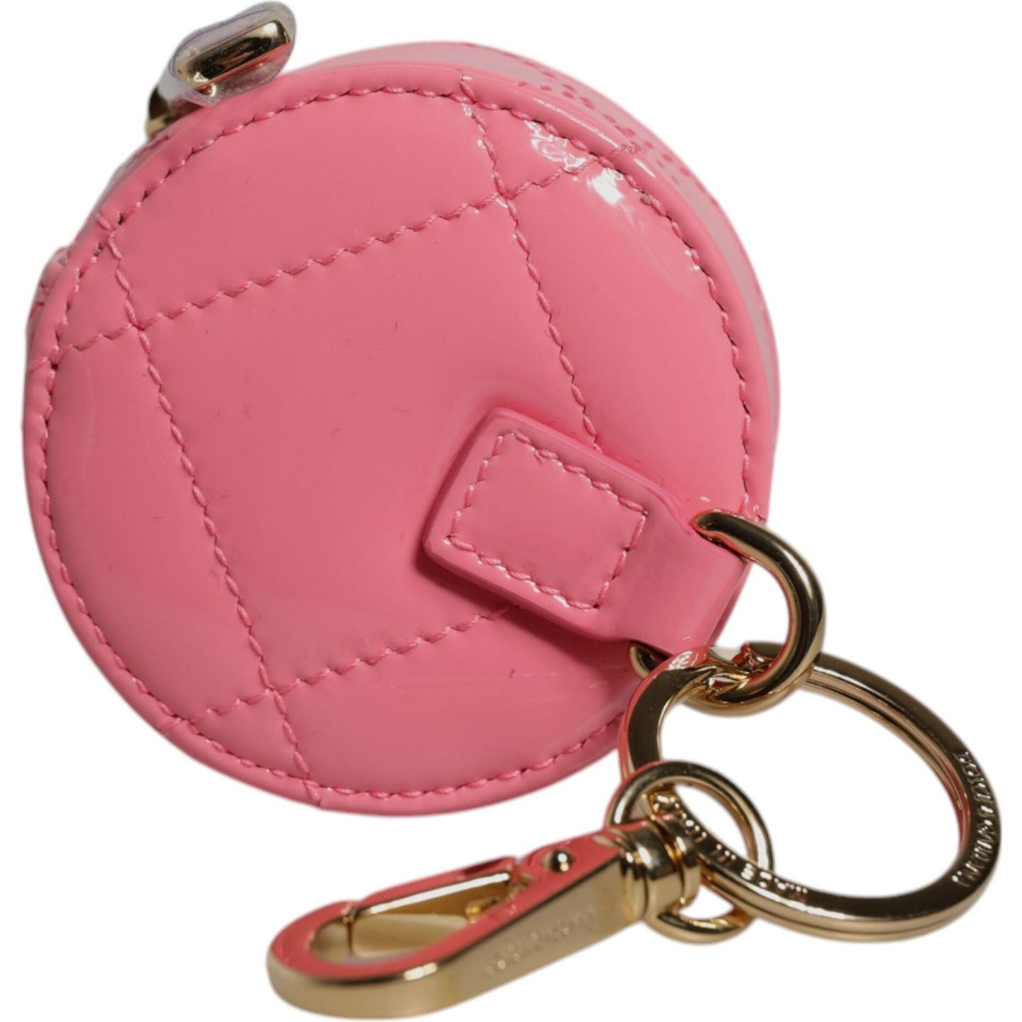 Dolce & Gabbana Pink Lamb Leather DG Crystal Round Coin Purse Wallet BAG4271