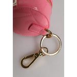 Dolce & Gabbana Pink Lamb Leather DG Crystal Round Coin Purse Wallet BAG4271