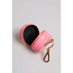 Dolce & Gabbana Pink Lamb Leather DG Crystal Round Coin Purse Wallet BAG4271