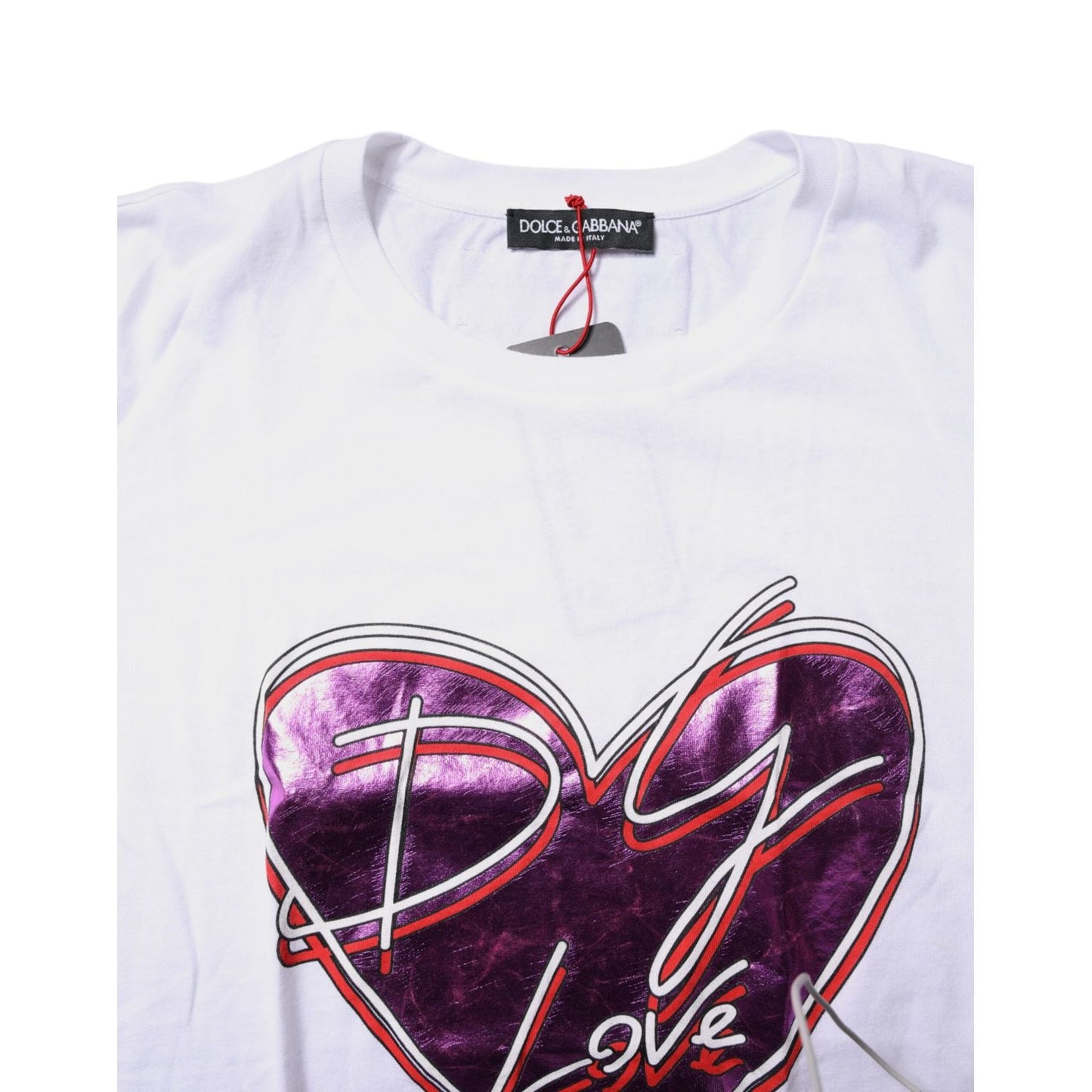 Dolce & Gabbana White Printed Cotton Round Neck Top T-shirt