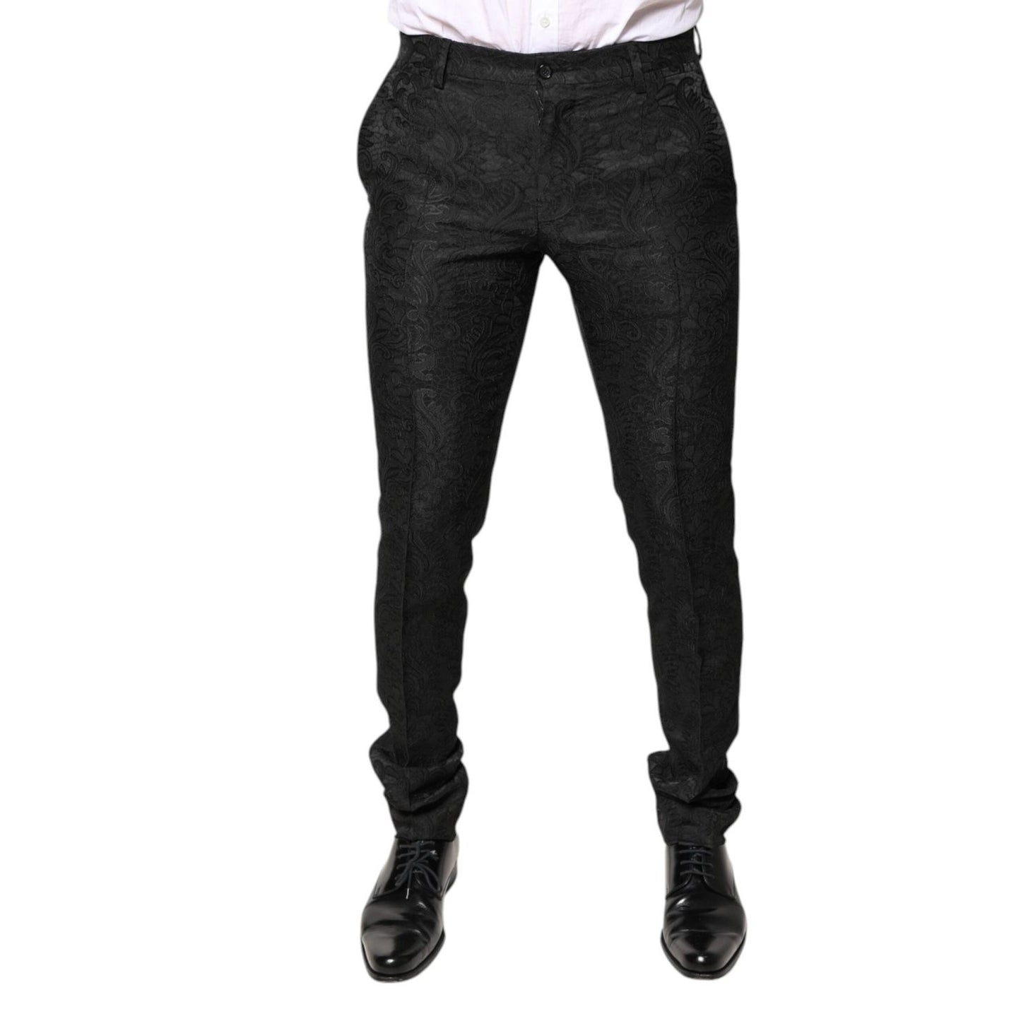 Dolce & Gabbana Black Floral Jacquard Mid Waist Dress Pants PAN76213-46