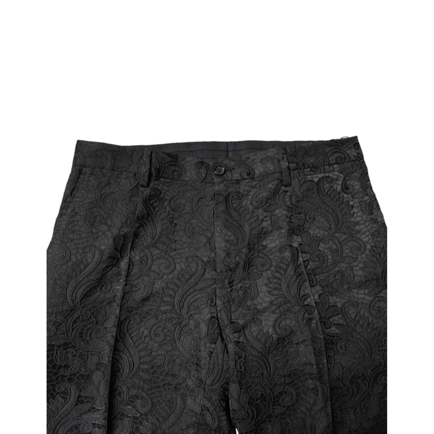 Dolce & Gabbana Black Floral Jacquard Mid Waist Dress Pants PAN76213-46