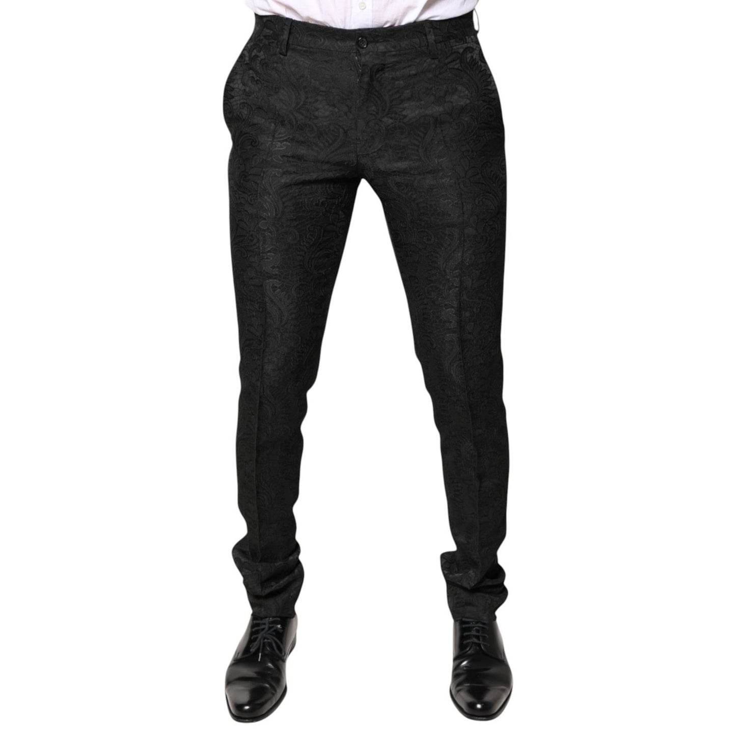 Dolce & Gabbana Black Floral Jacquard Mid Waist Dress Pants PAN76213-46
