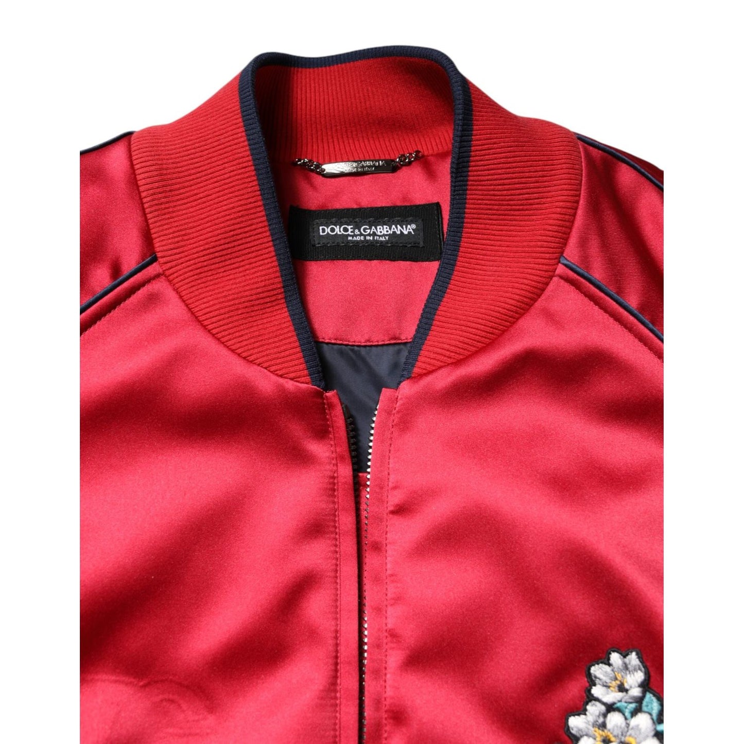 Dolce & Gabbana Red Floral Patch Full Zip Men Bomber Jacket JKT41417-54