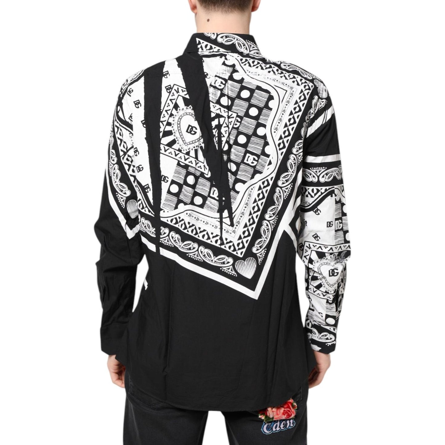 Dolce & Gabbana Black White Bandana MARTINI Men Dress Shirt TSH87761-43