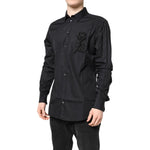 Dolce & Gabbana Black Floral Gold Cotton Dress Formal Shirt TSH87825-43