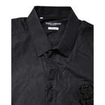Dolce & Gabbana Black Floral Gold Cotton Dress Formal Shirt TSH87825-43