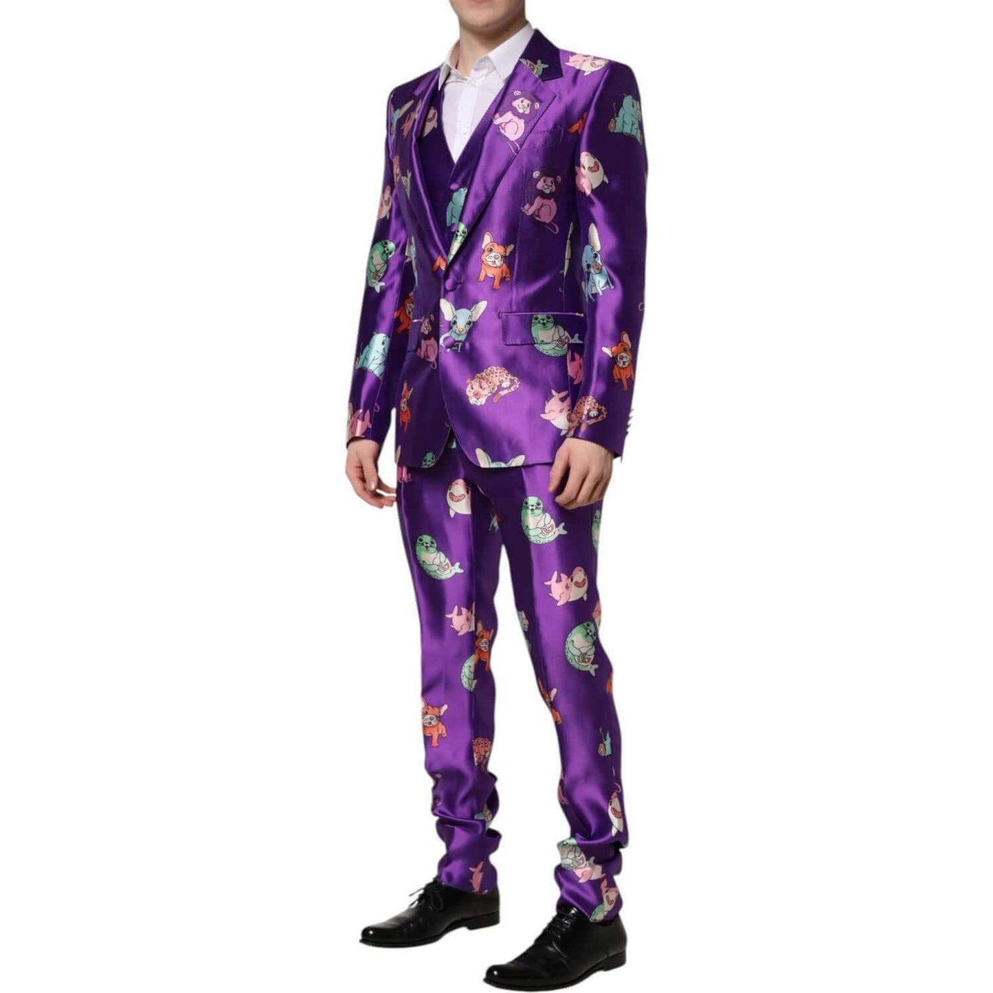 Dolce & Gabbana Purple Silk Animal Print 3 Piece Suit KOS2326-48