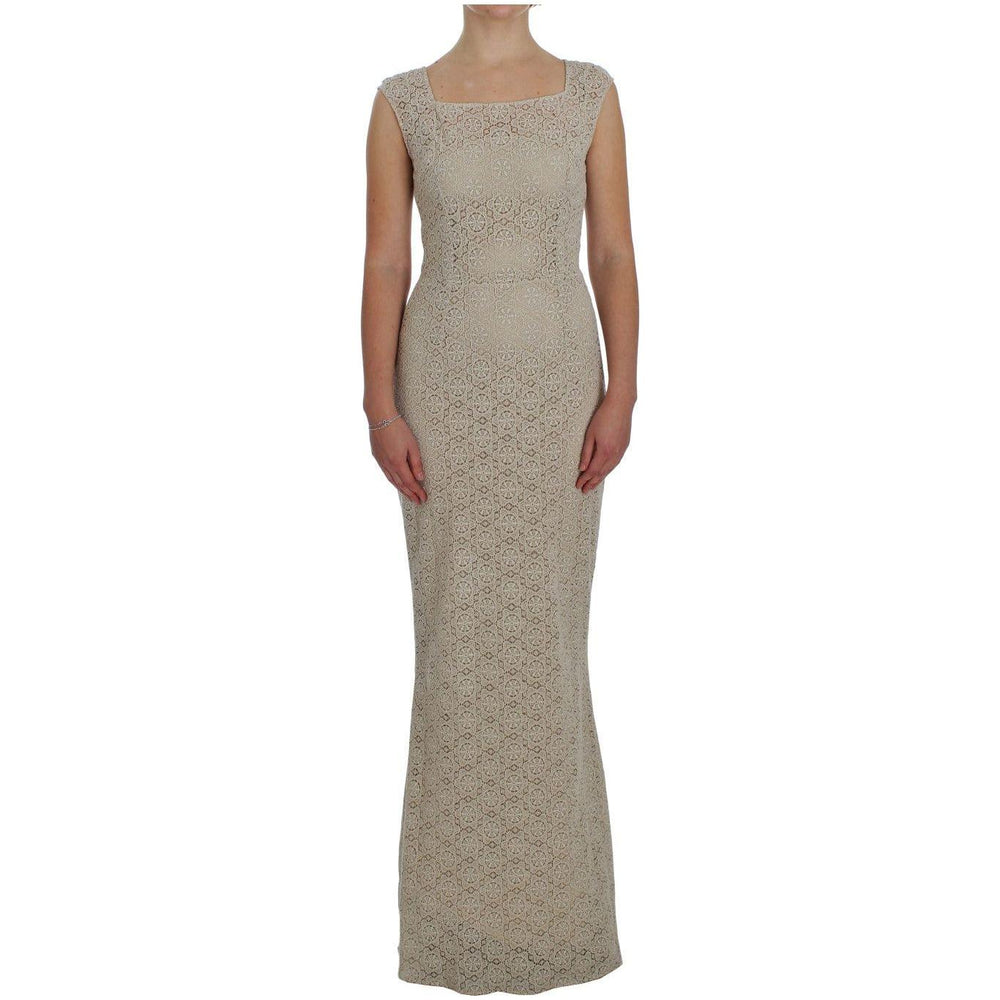 Dolce & Gabbana Beige Ricamo Cutout Cotton Sheath Dress NOC10101-1