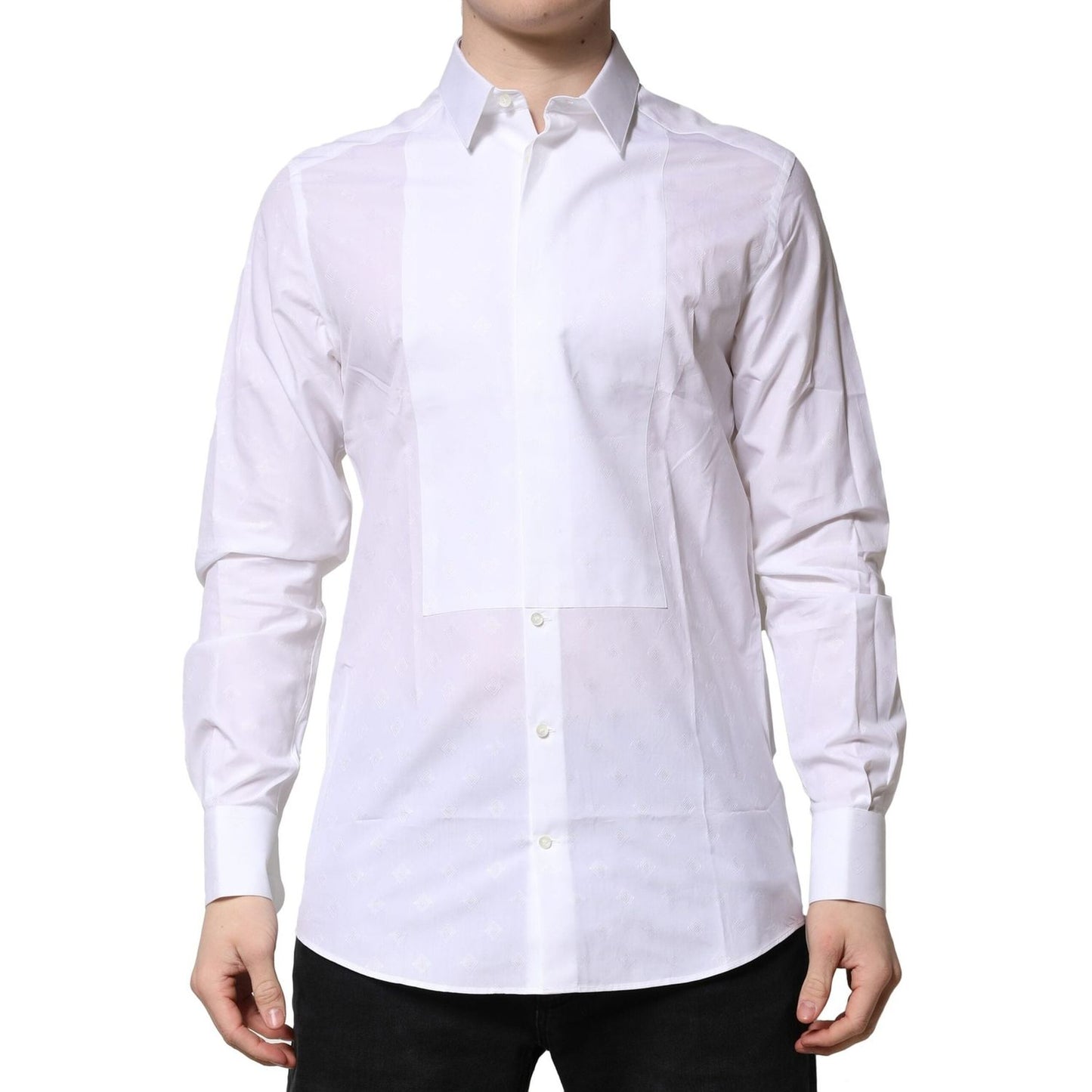 Dolce & Gabbana White Bib Cotton Poplin GOLD Men Formal Shirt TSH906700-41
