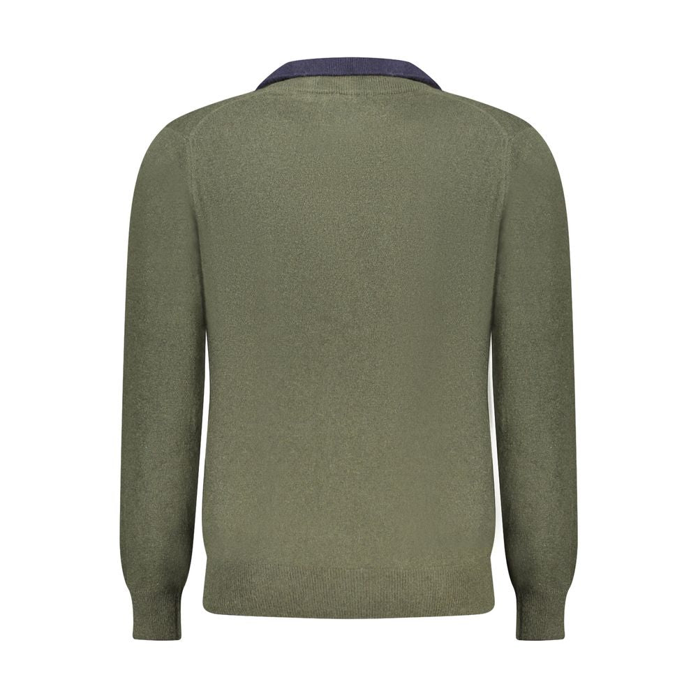 Back view of North Sails Green Wool Men Sweater with navy collar accent.