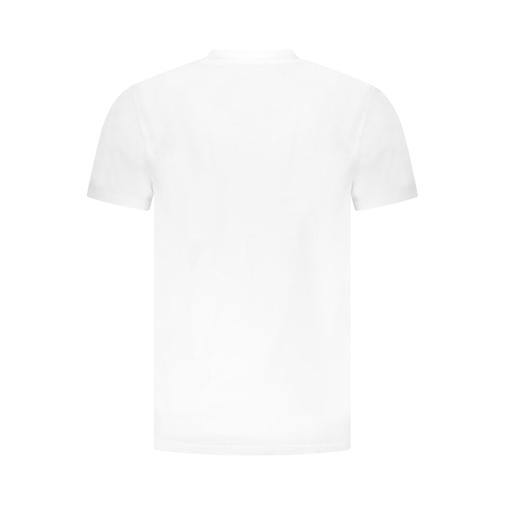 Cavalli Class White Cotton Men T-Shirt back view in soft cotton, featuring bold design.